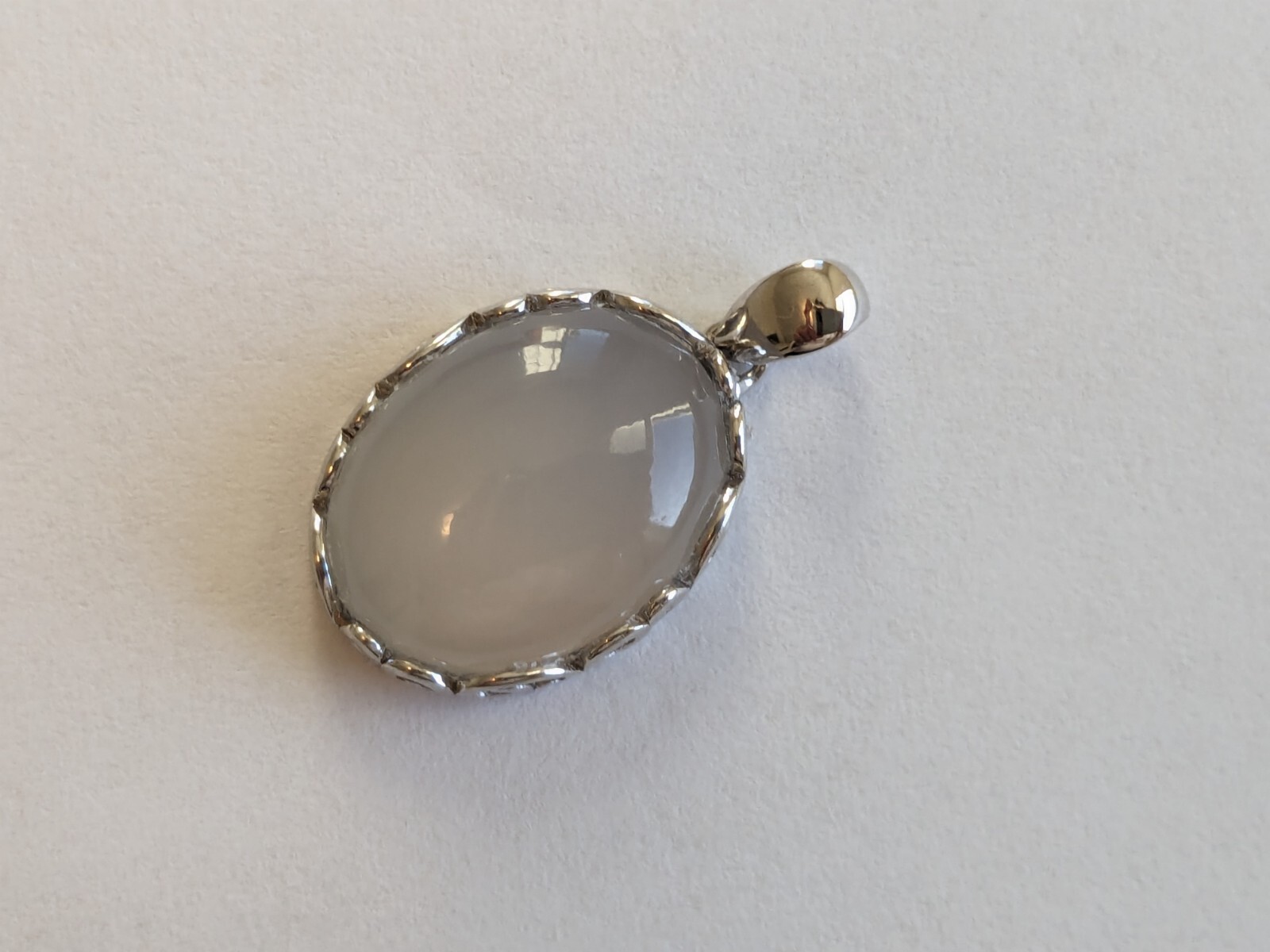 Natural Eye Clean Chalcedony 16x12mm Pendant with S925 gSetting/Rhodium Plating