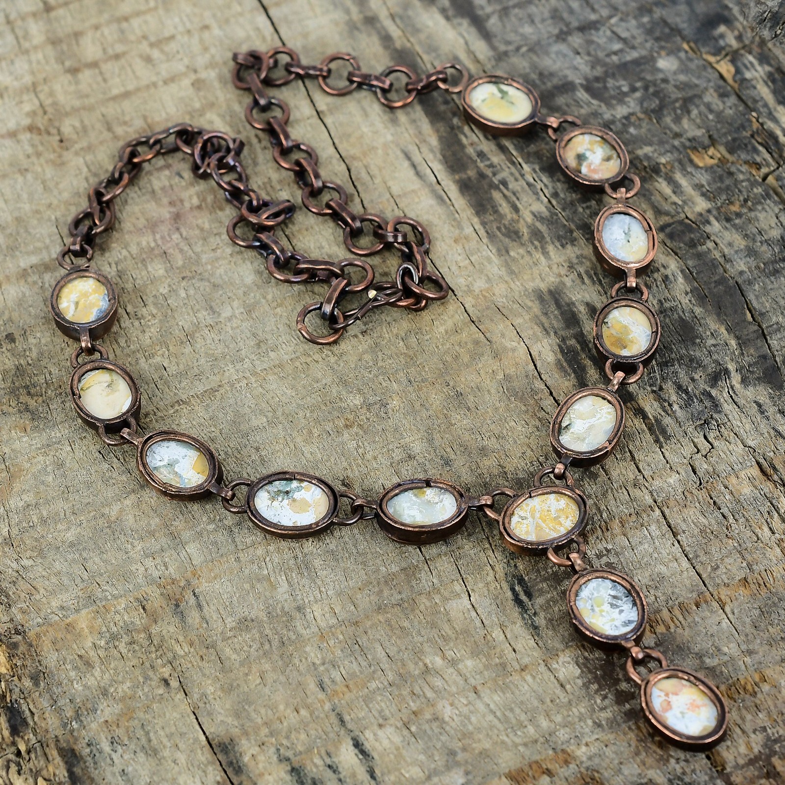 Natural Maligano Jasper Handcrafted Electroformed Chain Necklace Jewelry Copper