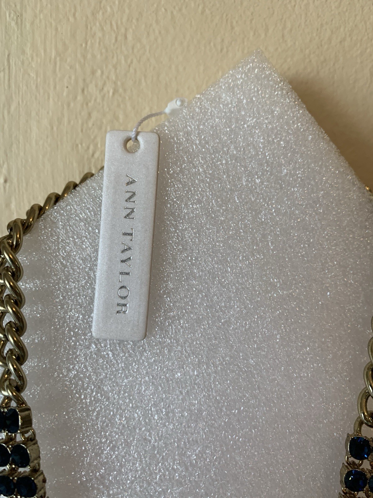 Ann Taylor Gold-Tone Cable Chain Blue & Clear Crystal Statement Necklace, Toggle