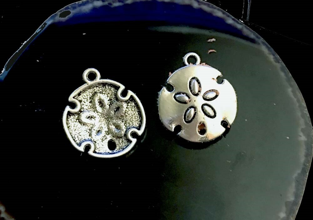 6 Sand Dollar Charm Antique Silver Pewter Shell Pendant 23x20mm