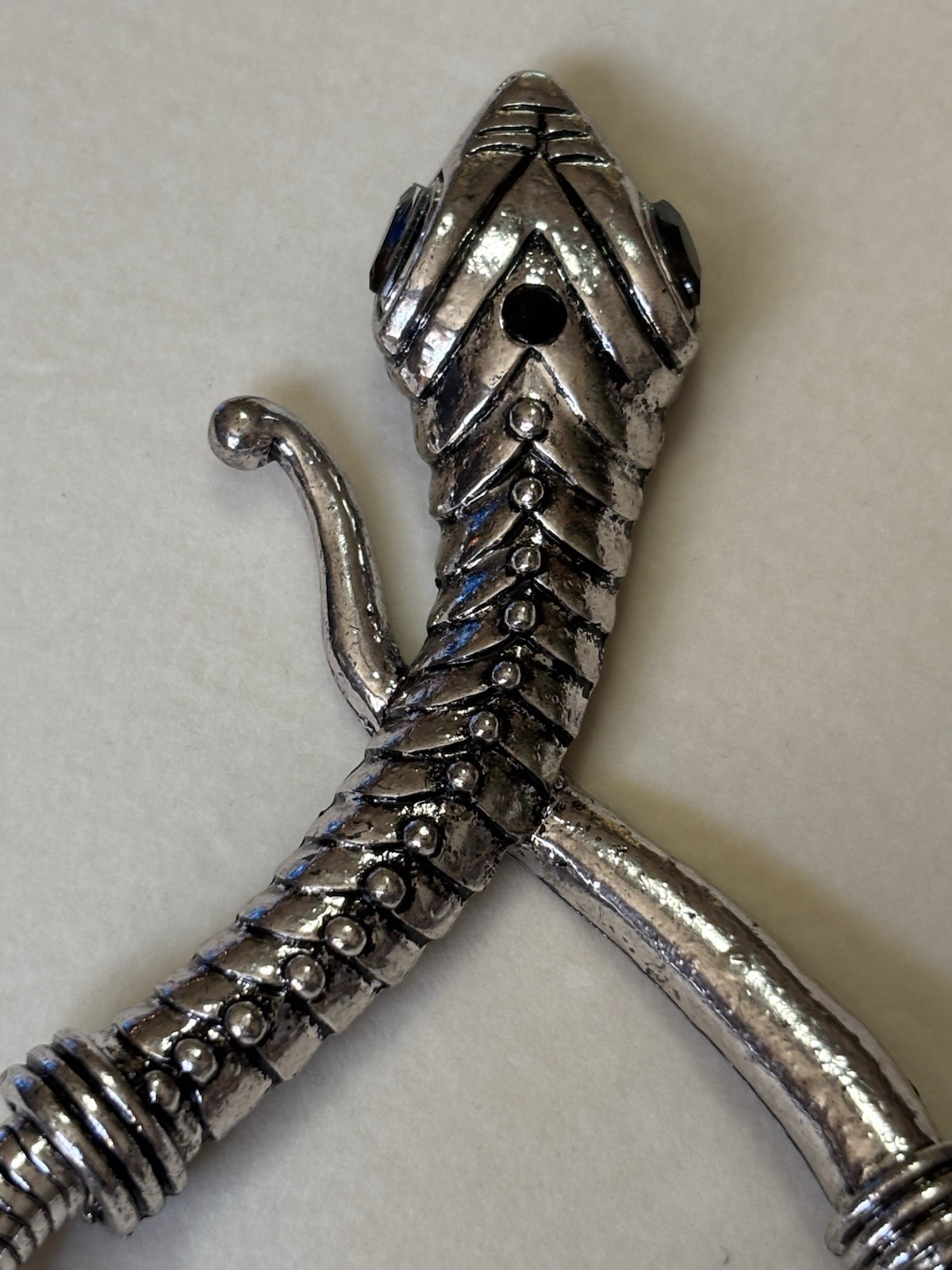 Silver Plated Snake Pendant Necklace Gray Marquise Crystal Eyes Adjustable