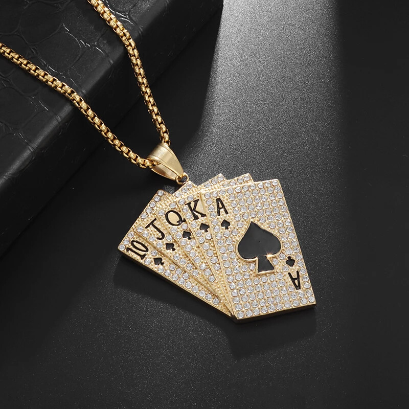 Fashion Jewelry Gold Or Silver Poker Royal Flush Pendant Necklace 555