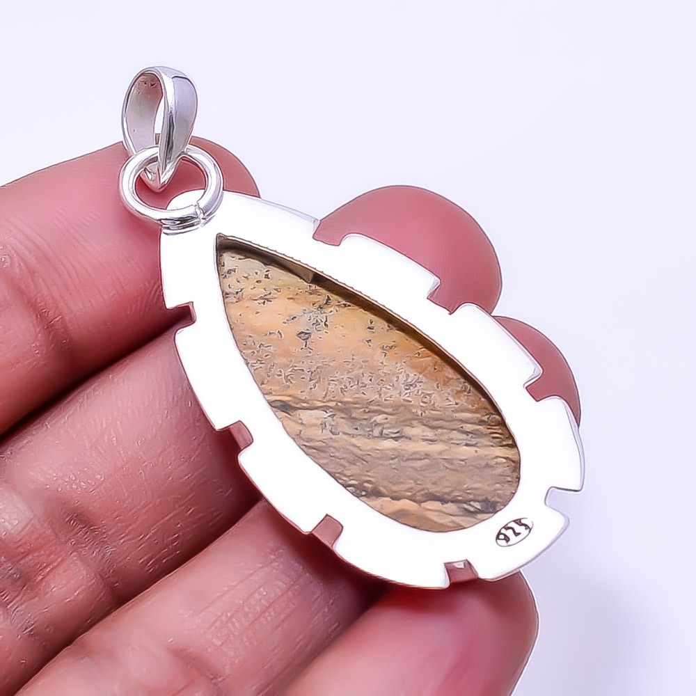 Picture Jasper – Oregon 925 Sterling Silver Pendant 2.15″, Christmas Gift P3967