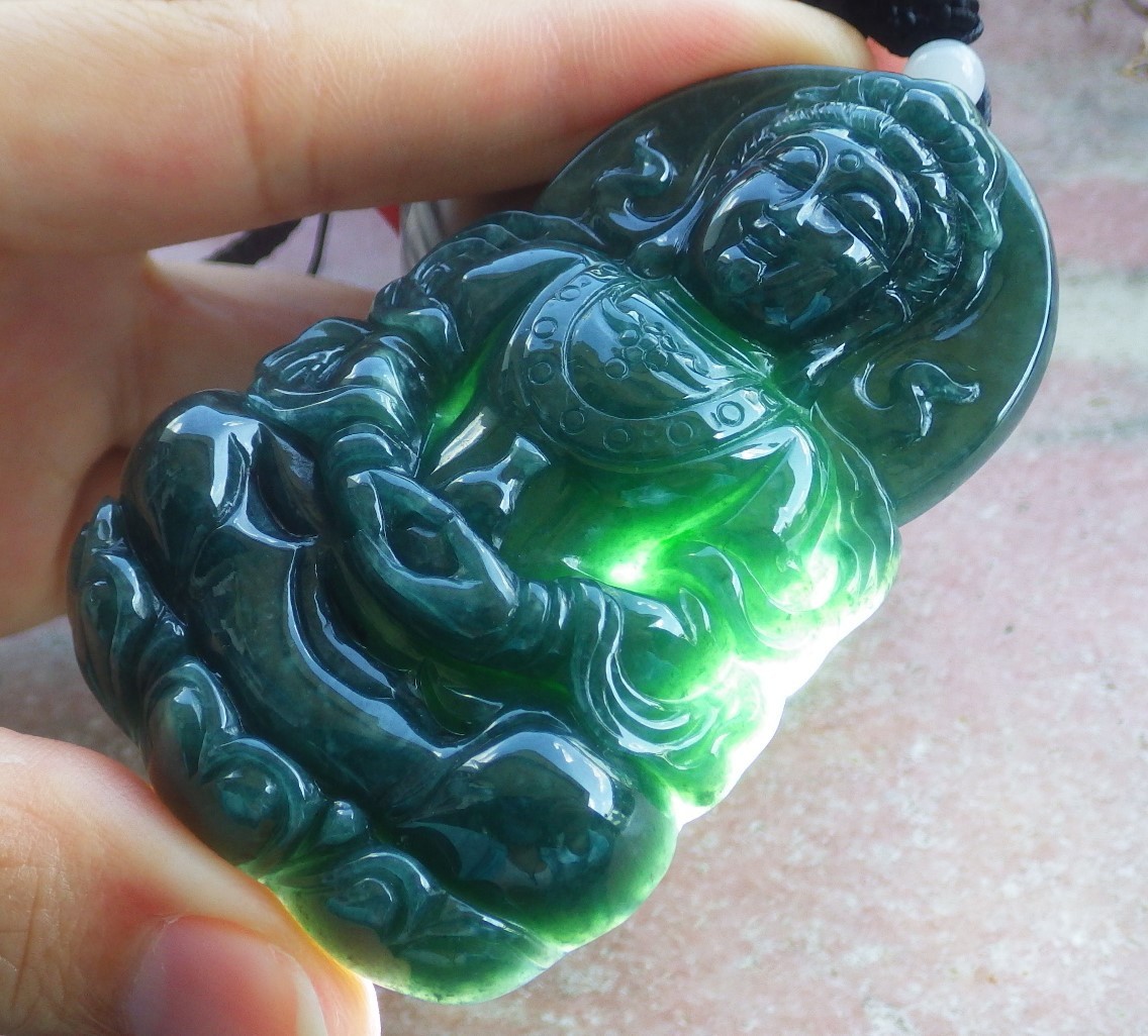Video Certified A JADE JADEITE PENDANT Guanyin Kwan Yin Lotus Vase 观音 419131 TS