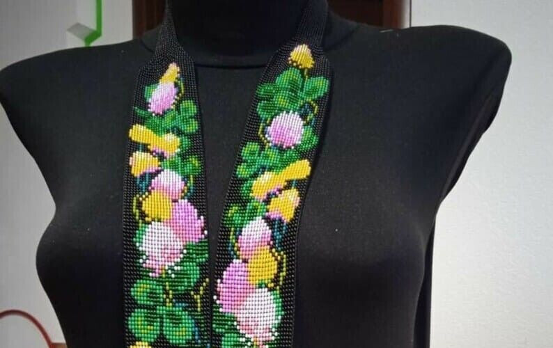 Handmade Necklace Seed Bead Boho American Style Nativ Beaded Multi Strand