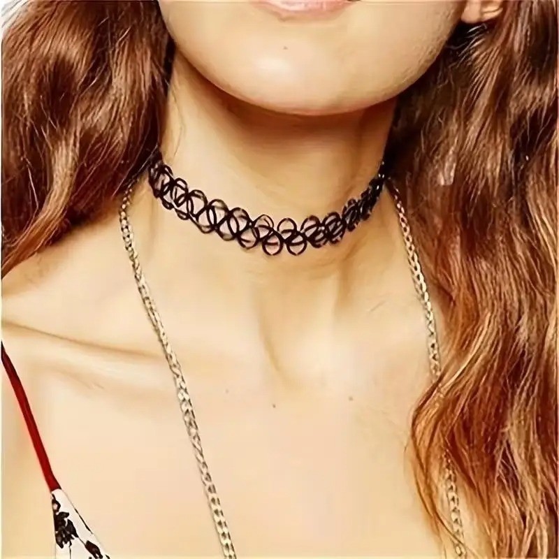 6pc Choker Necklace Set Black Velvet Classic Women Chain Collar Lace Stretchy