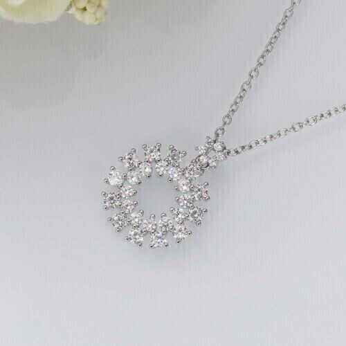 2.00 Ct Round Cut Diamond Oval Shape Pendant With Chain 14K White Gold Finish