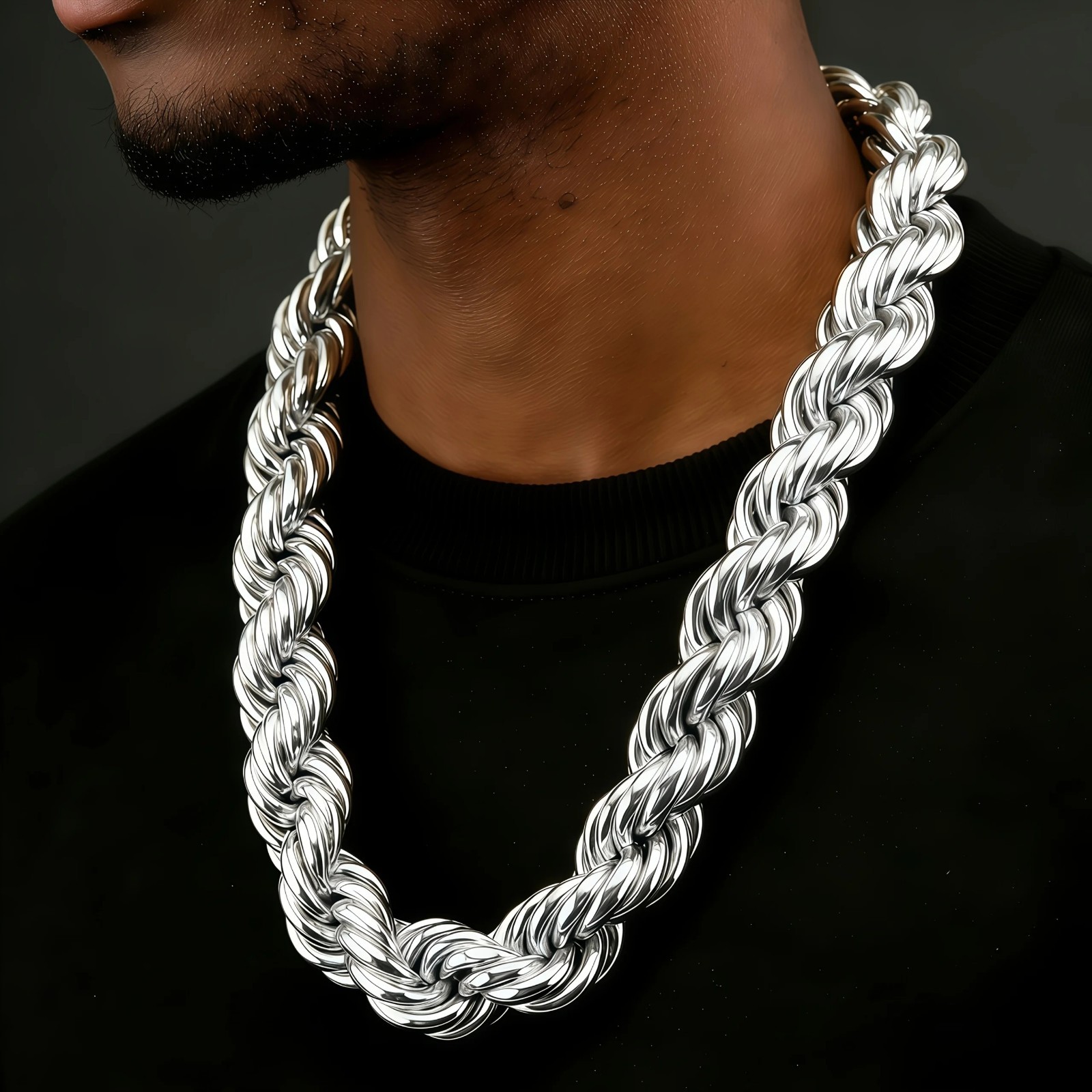 12mm Sparkling Twisted Rope Necklace Silver Plated Unisex Chain Casual Gift