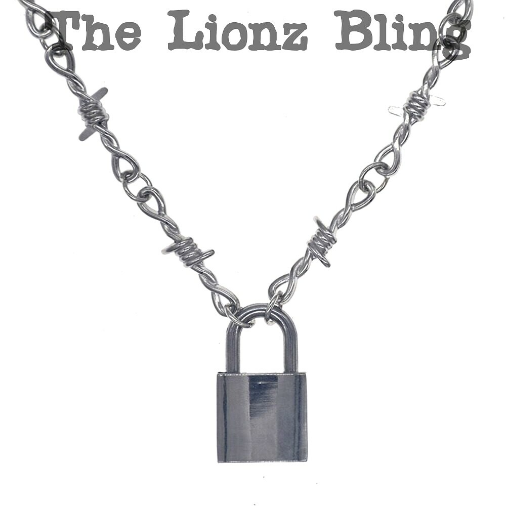 Punk Rock Emo Goth Silver Barbed Wire Chain Necklace & Padlock Pendant – 18 1/2″