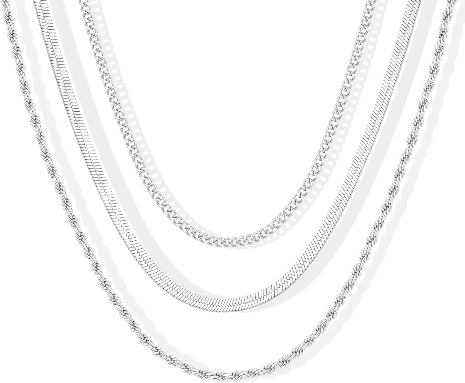 S925 Sterling Silver Plated Necklace Stack for Women,Waterproof Silver Layered H