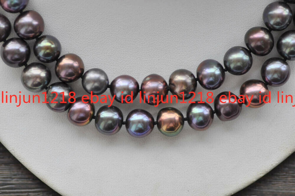7-8mm Round Peacock-Black Freshwater Round Beads Pearl Necklace 18/24/30/36/50”