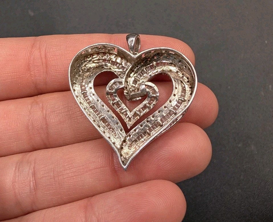 Sterling Silver 925 Rhodium Plated CZ Love Your Heart Pendant Great Mom Gift