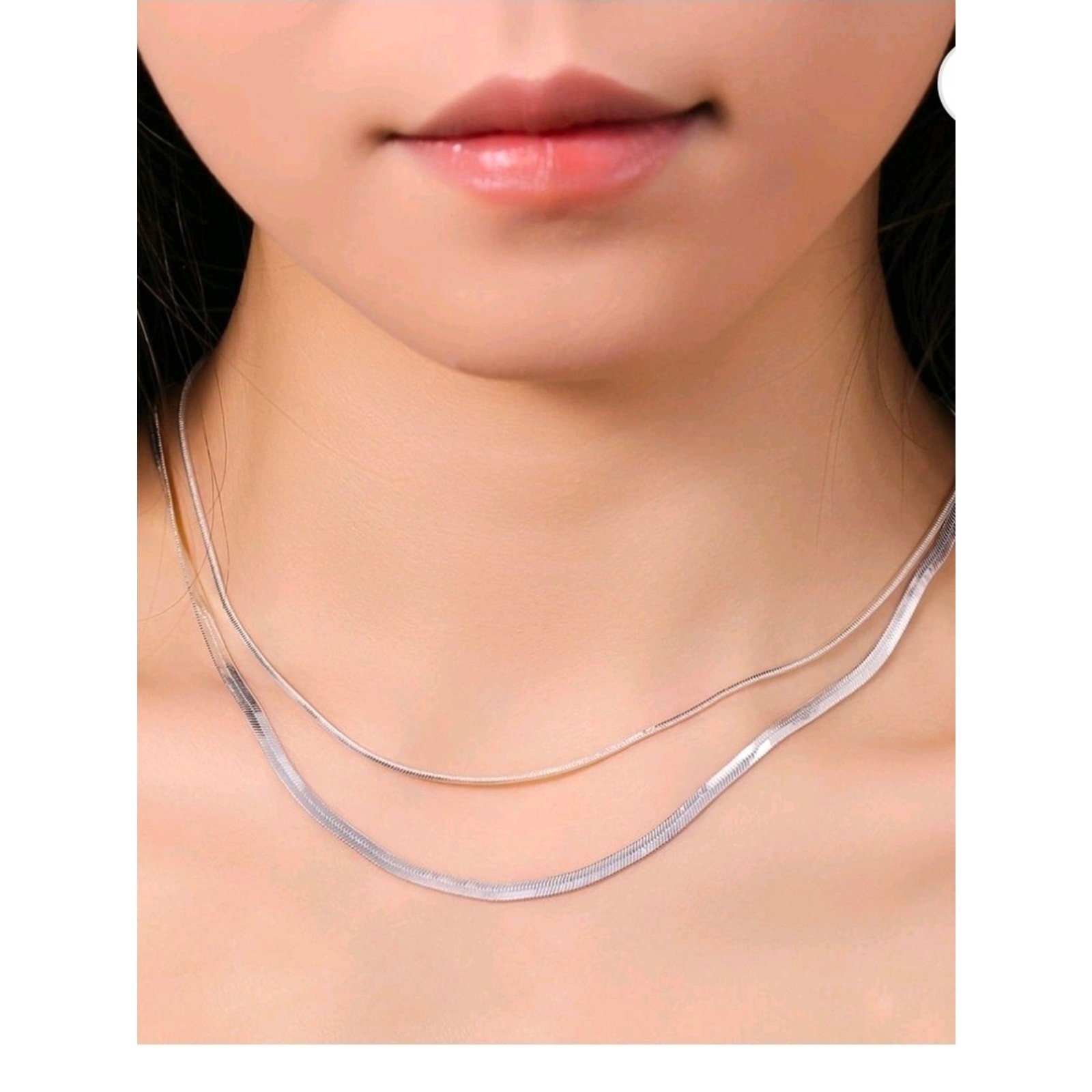 Free Assembly Women’s Demi Fine Silver Plated Herringbone Layered Necklace Set