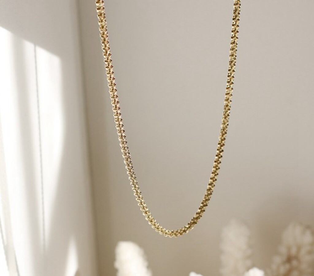 Women Titanium Stainless Steel Bling Gold Margarita Chain Necklace 15.5-17.5″