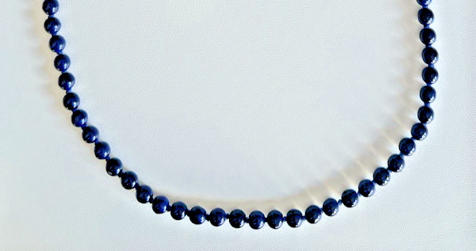 Dark Blue Beaded Necklace Spring Ring Closure Fashion Jewelry