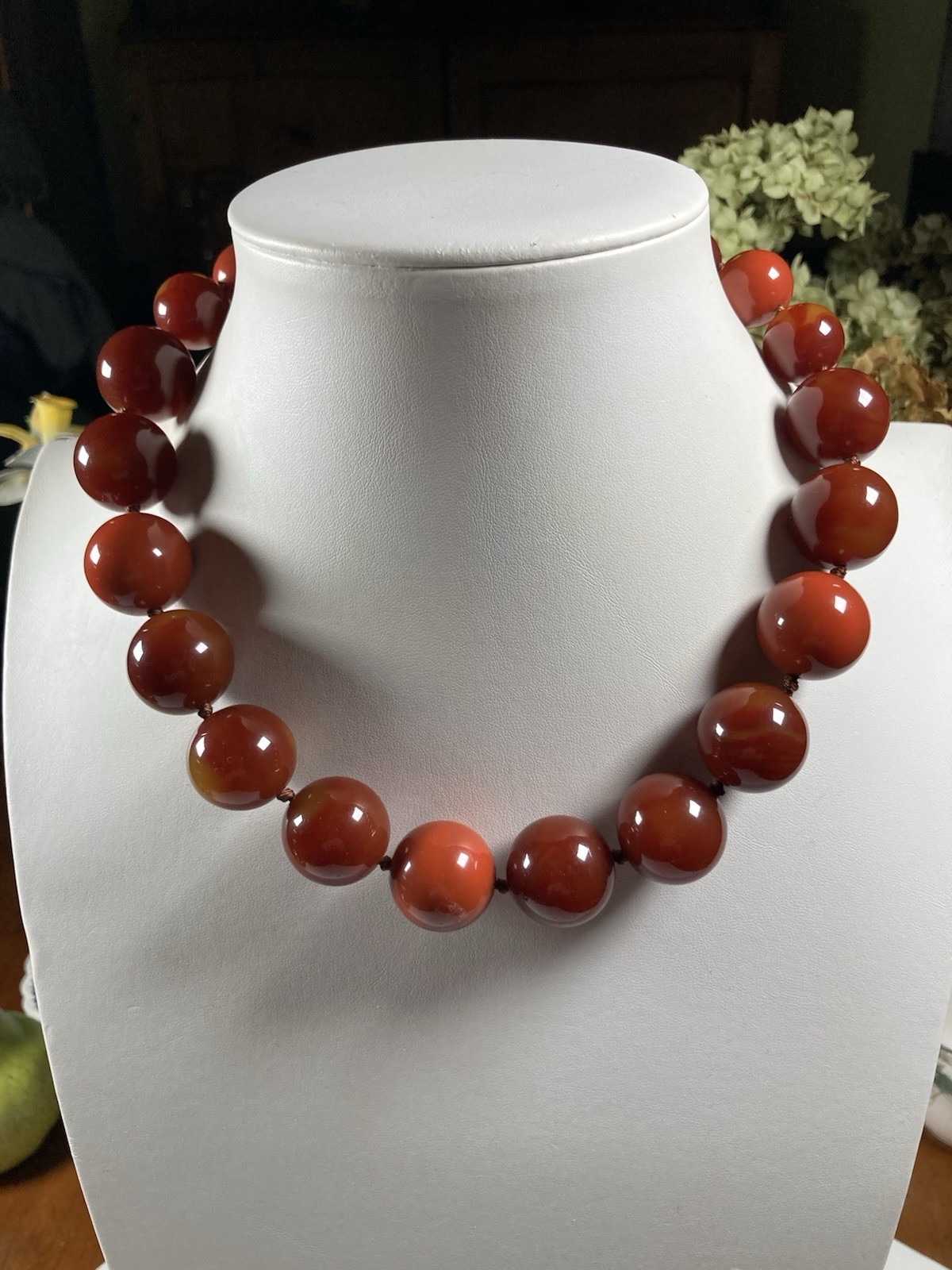 Red Round Bead Necklace Silver Tone Ball Chain Toggle Clasp