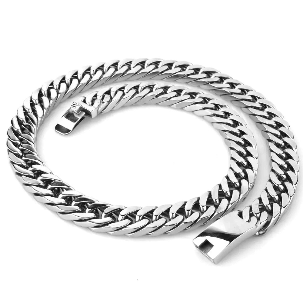 15mm/17mm 316L Stainless Steel Curb Cuban Link Chain Necklace for Men 7-40inch