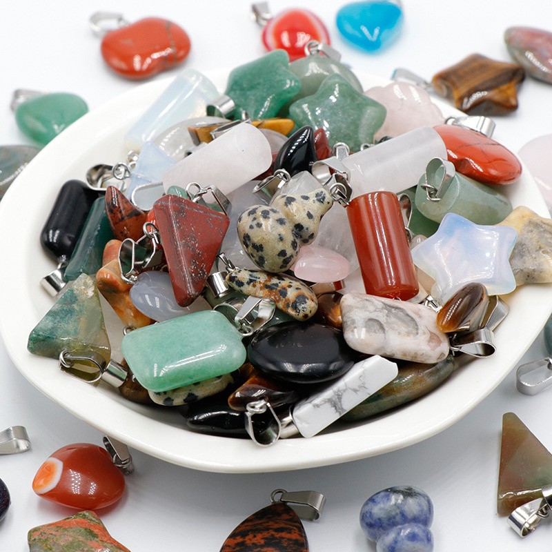 10Pcs Random Natural Gemstone Different Shapes Pendant Bead C409