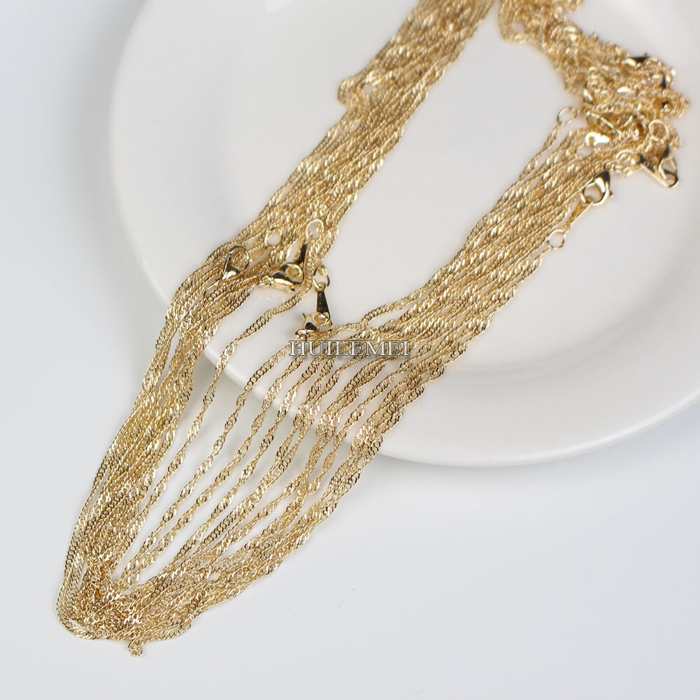Wholesale 10pcs/lot 2mm KC Gold Color Water Wave Chain Necklaces 16″ 18″ 20″ 24″