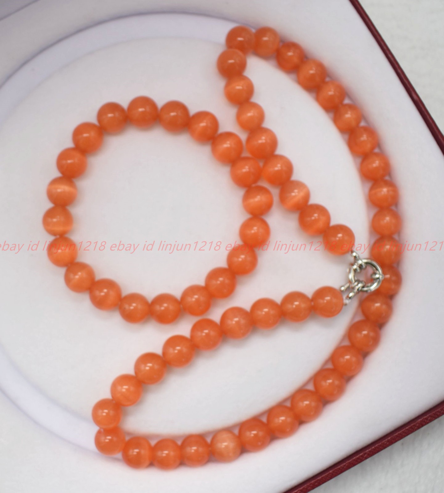 Natural 6/8/10/12mm Orange Cat’s Eye Gems Round Beads Necklace Bracelet 18/7.5in
