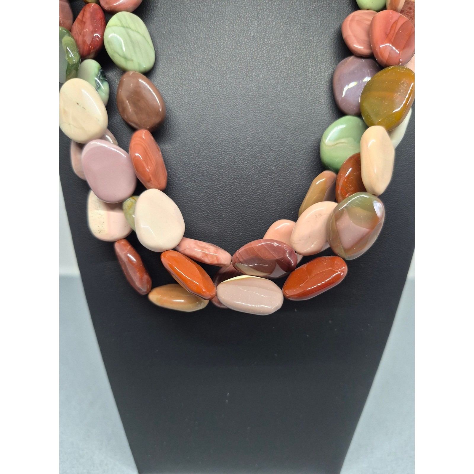 DB China 925 Jasper Necklace Multicolored Stone Triple Strand Statement