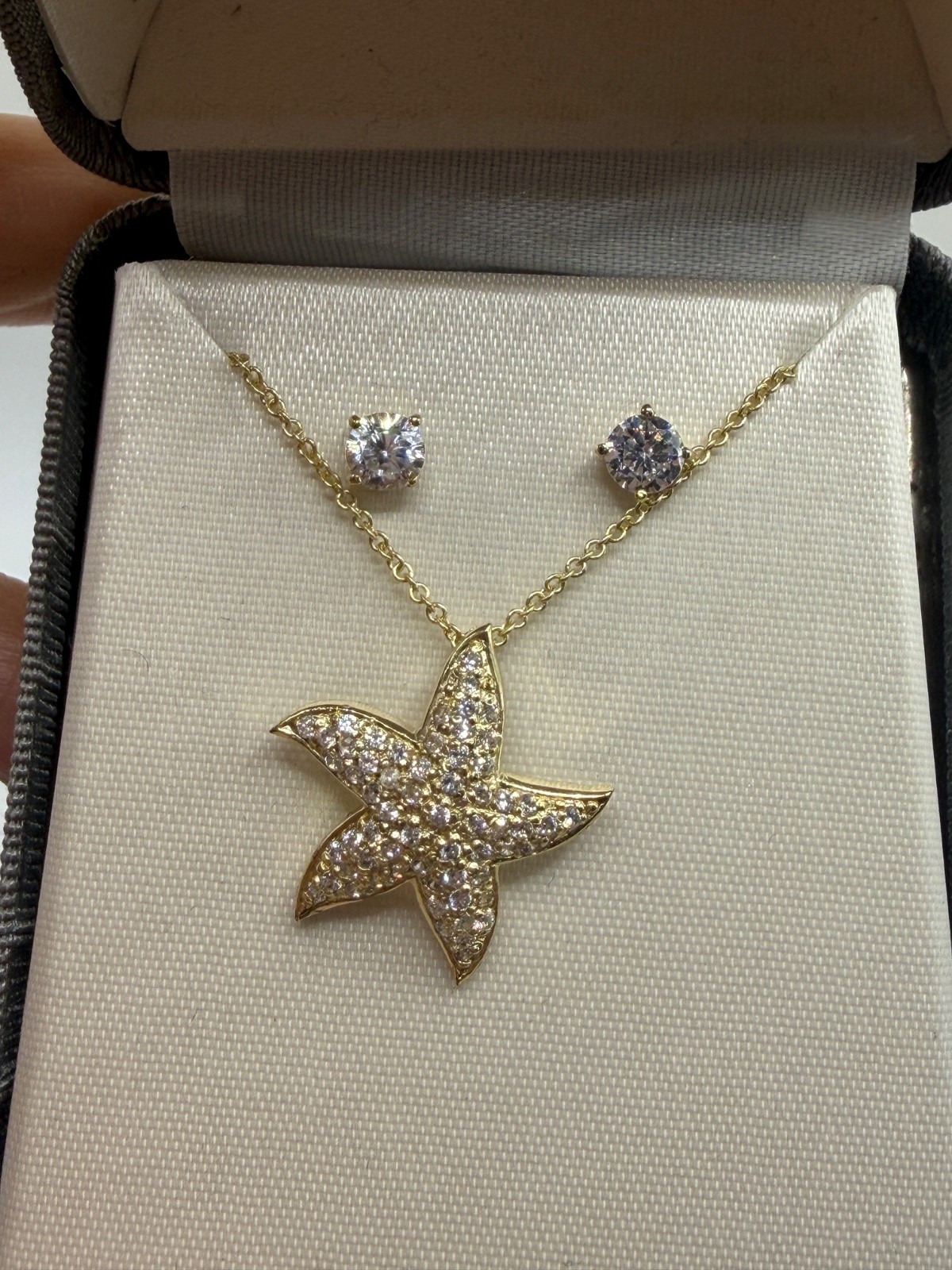 925 Sterling Silver Starfish Pendant Necklace and Stud Earring Set Vermeil