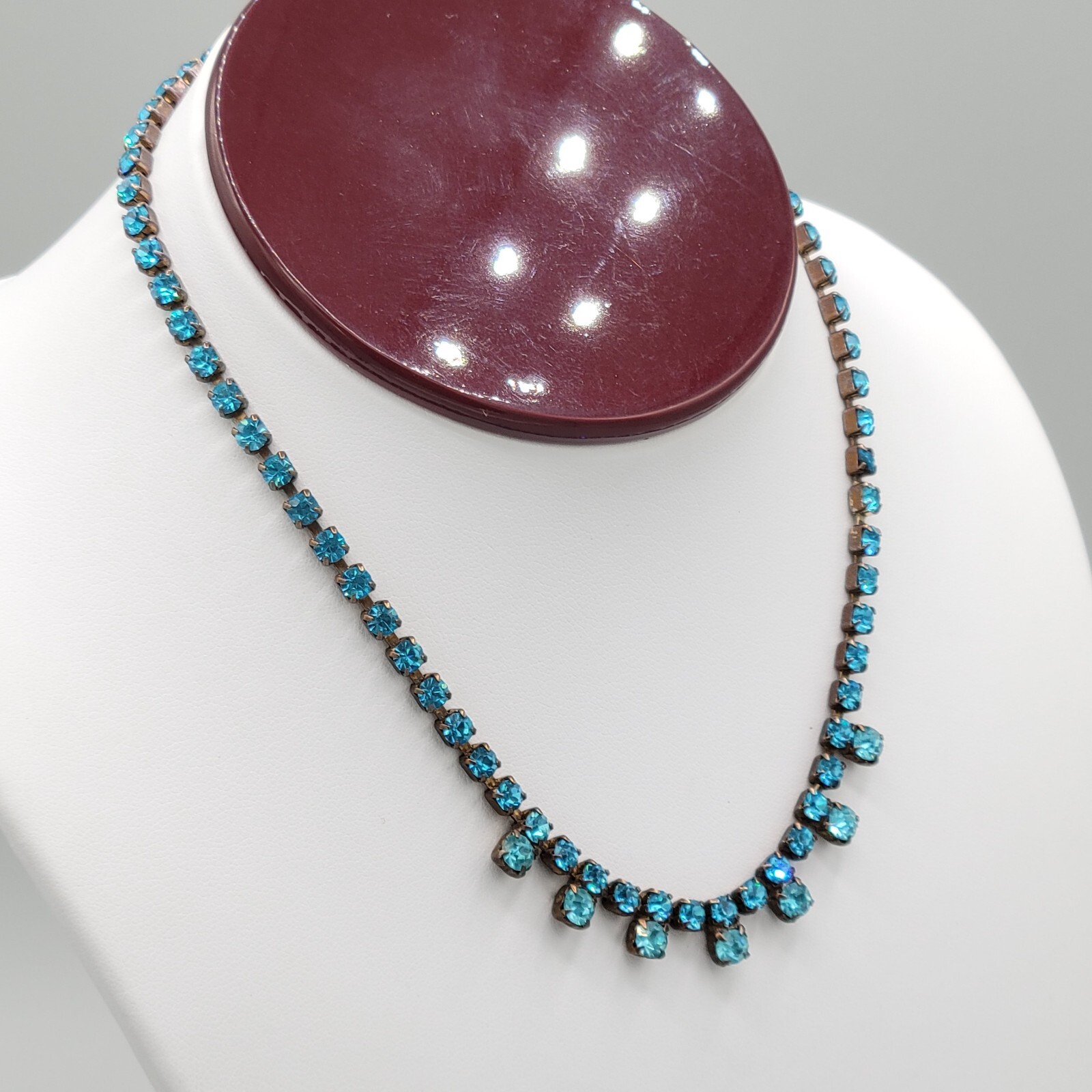 Womens Aquamarine Colored Rhinestone Choker Fashion Necklace Foldover 15 in