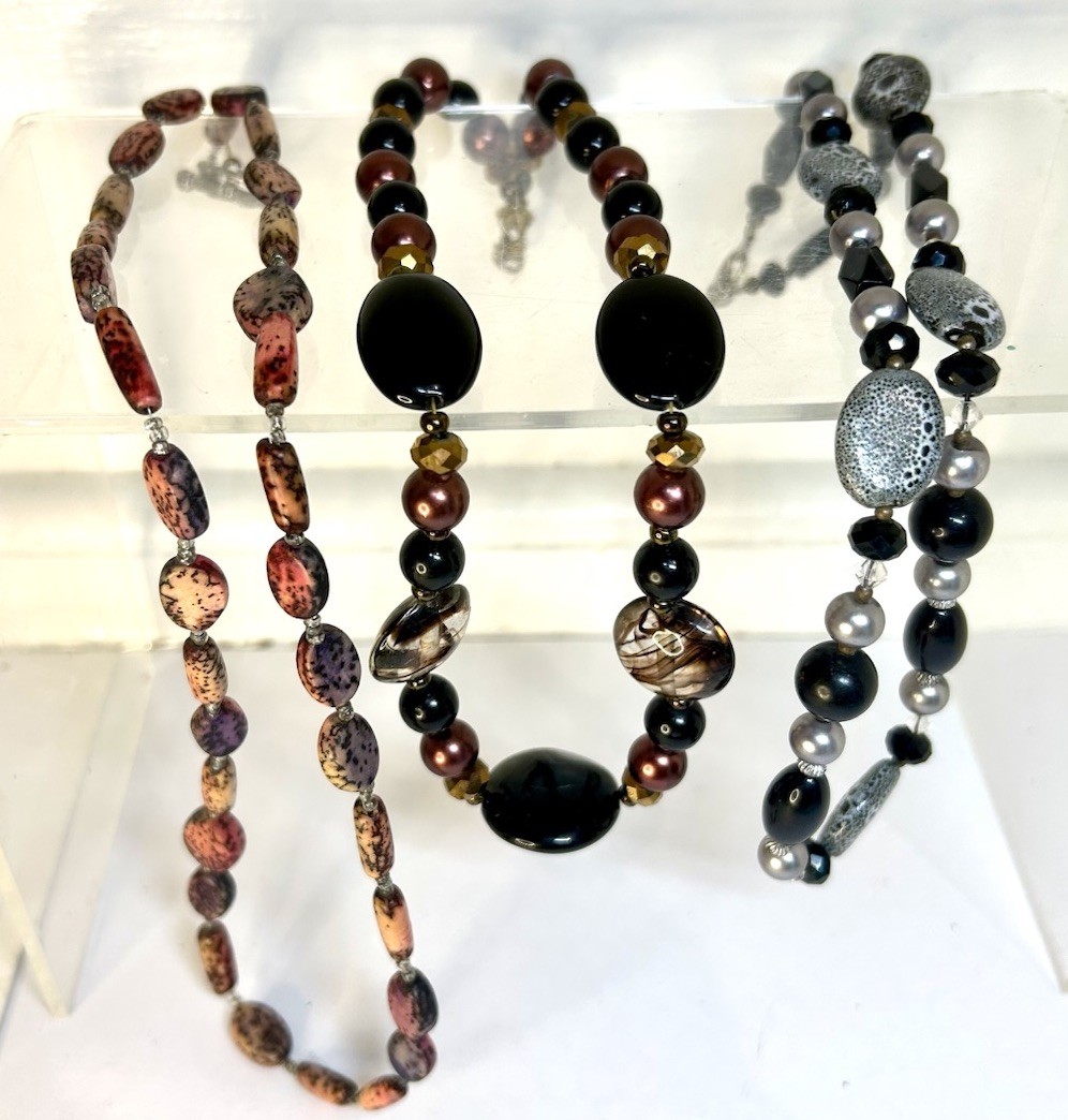 Lot Of 3 -Various Crafted Necklaces Beads & Stones Pendants Earthtones Vintage