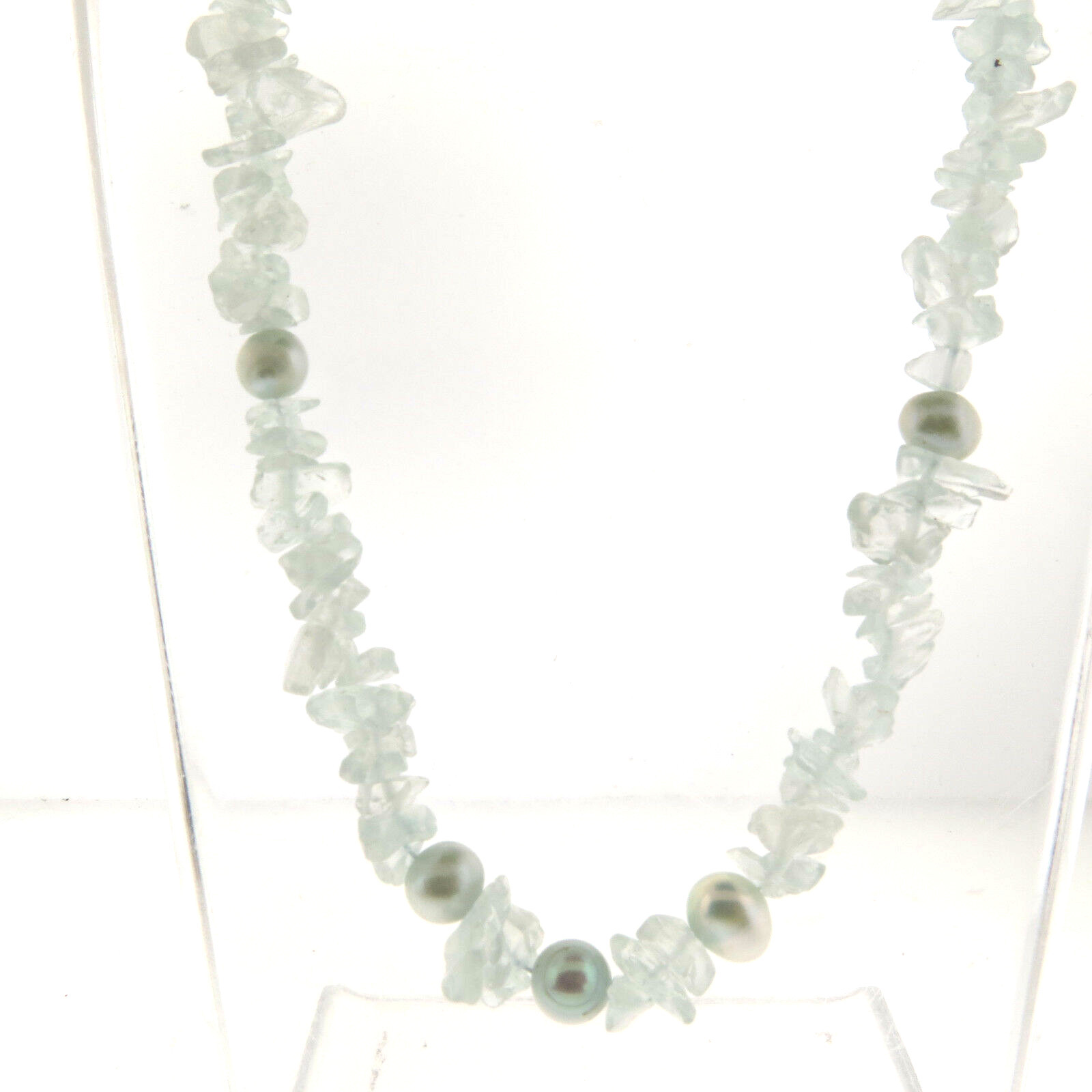 Blue Rock Crystal Quartz and Fresh Water Pearl Necklace 8mm 18″