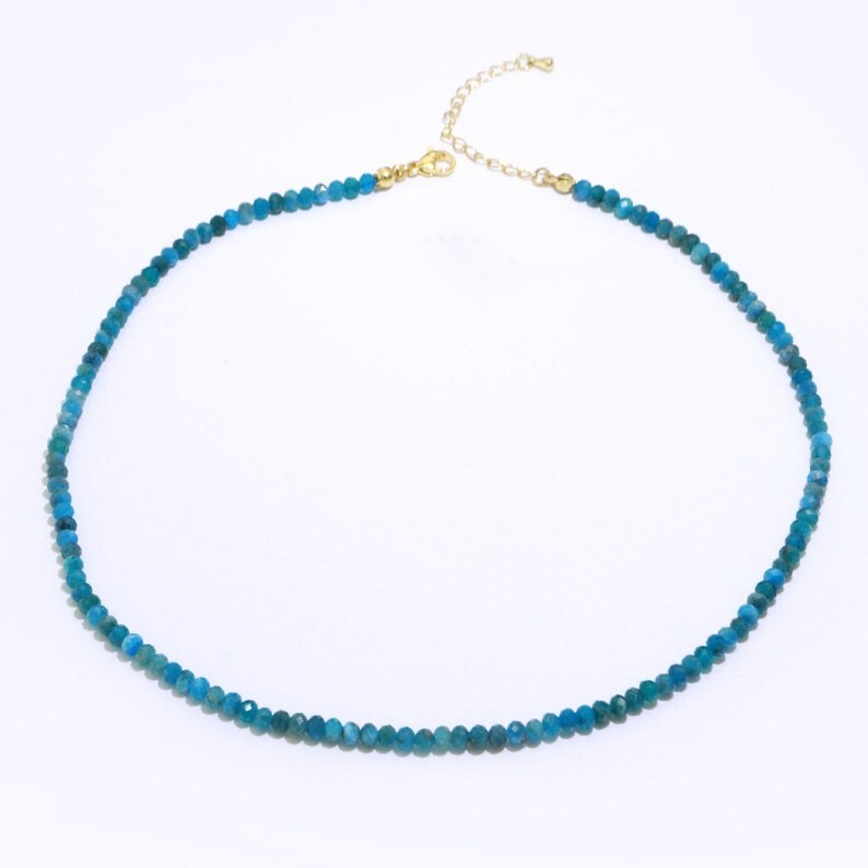 Nature Blue Apatite Faceted Round Gemstone Beads Handmade Women Necklaces 18”
