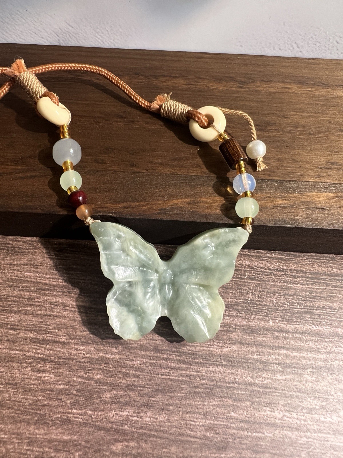 Natural sleeve jade butterfly hand-knitted rope necklace