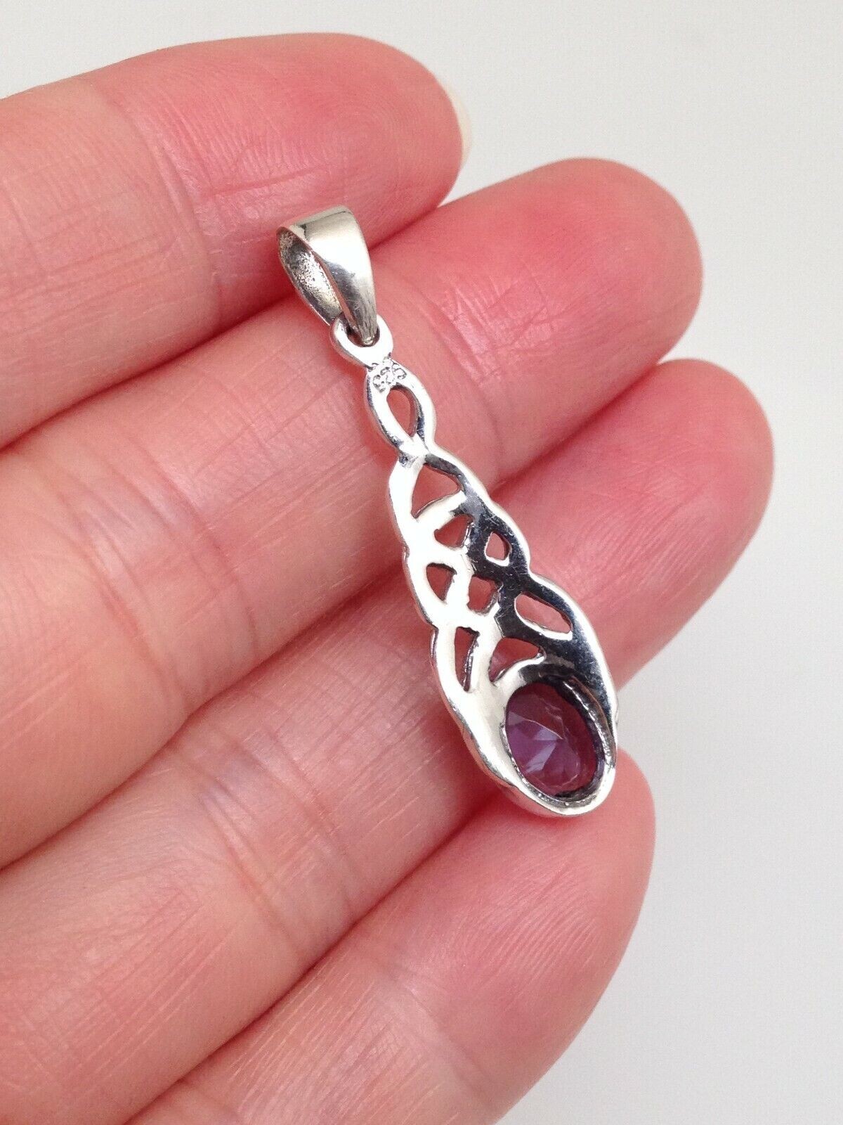 925 Sterling Silver Celtic Knot Purple CZ Pendant Women 26mm(1.02″)/34mm(1.34″)