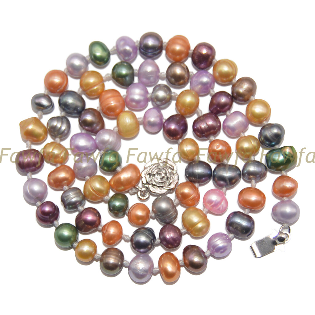 Natural Multicolor 6-7mm Freshwater Pearl Necklace Bracelet Earrings Jewelry Set