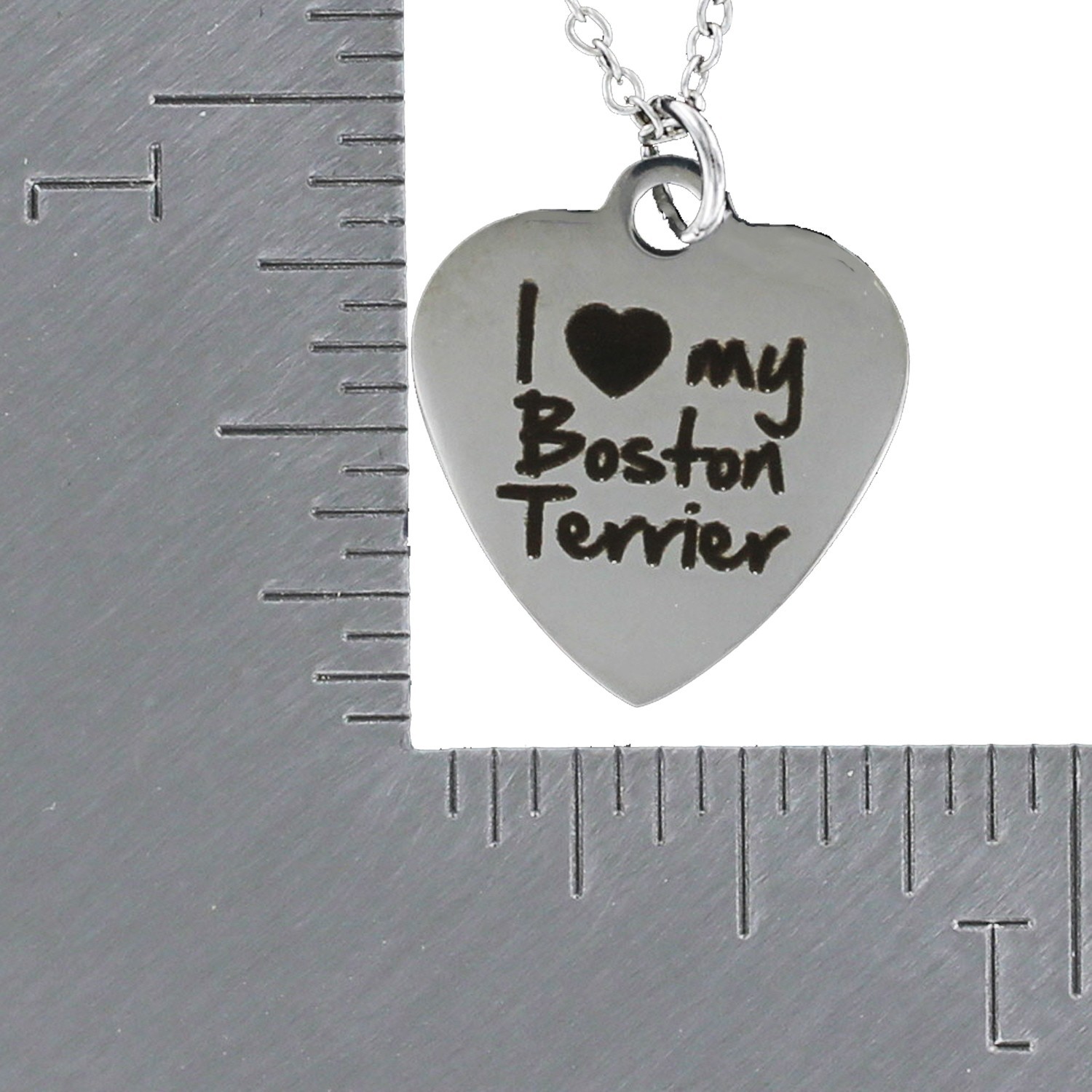 I LOVE MY Boston Terrier Heart Necklace Large Stainless Steel Dog Pet Puppy Pup