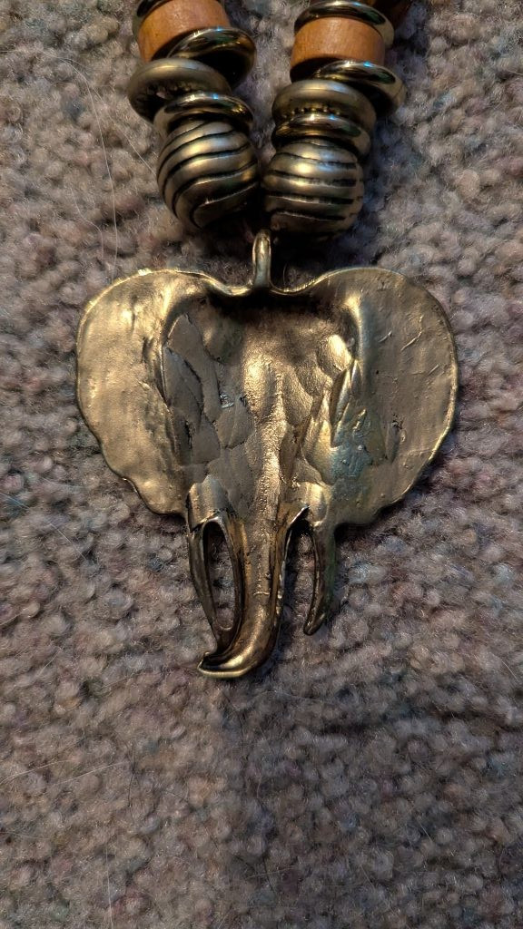 Boho Elephant Head Pendant Necklace Leopard Print Fabric Cord Beaded Tribal