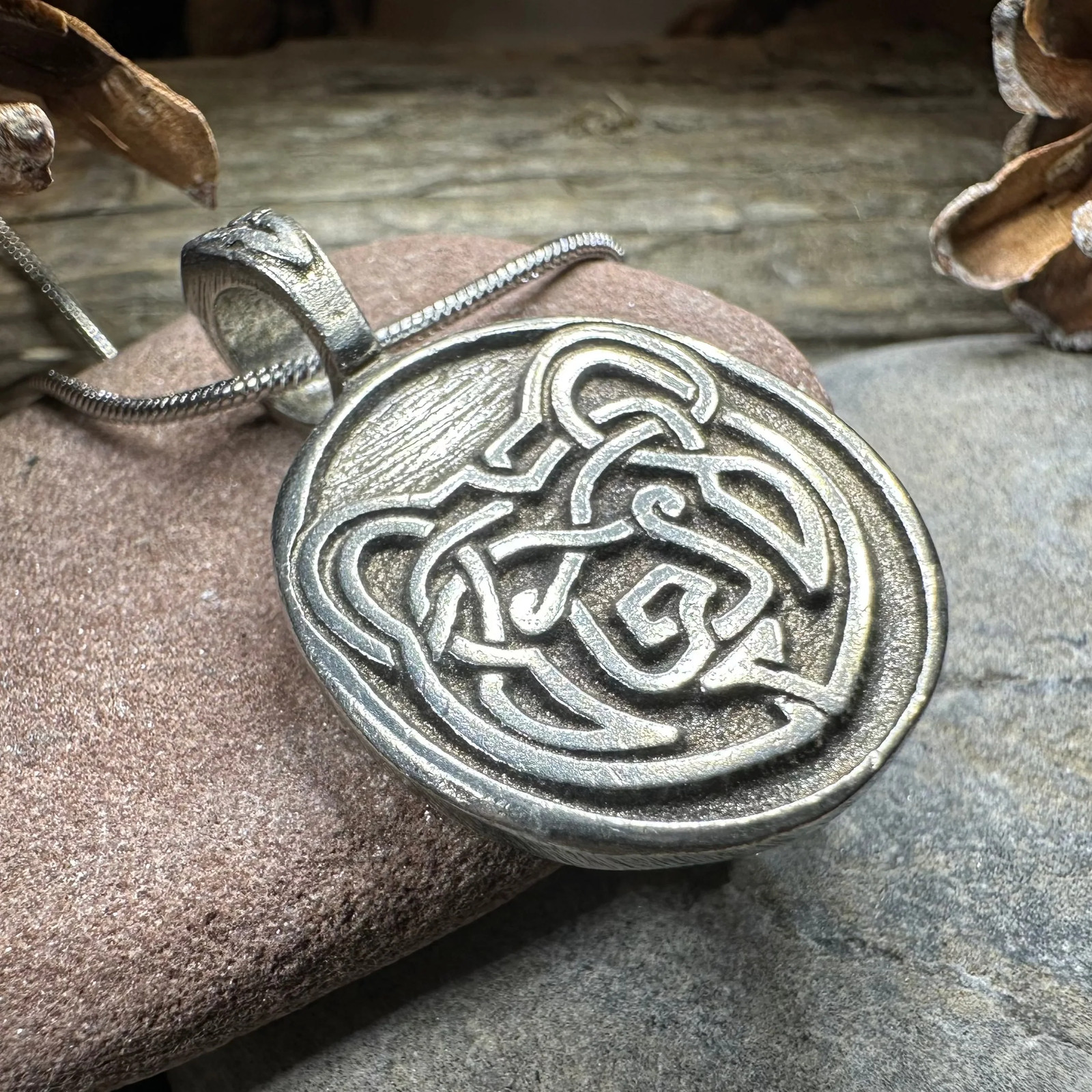 Celtic Bear Necklace Irish Scottish Animal Mens Boys Forest Gift PEWTER