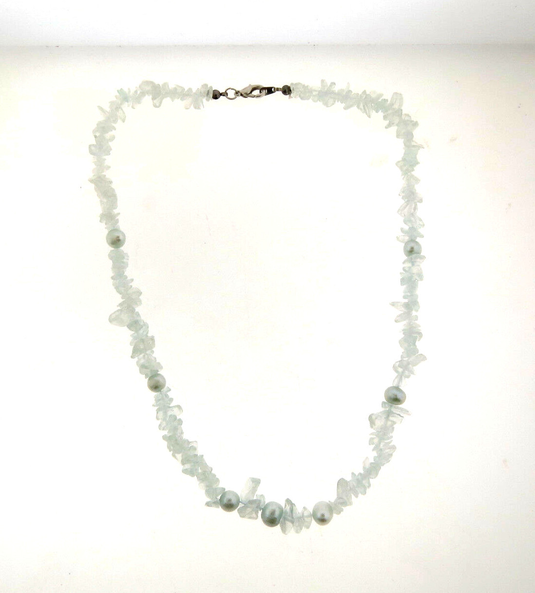 Blue Rock Crystal Quartz and Fresh Water Pearl Necklace 8mm 18″