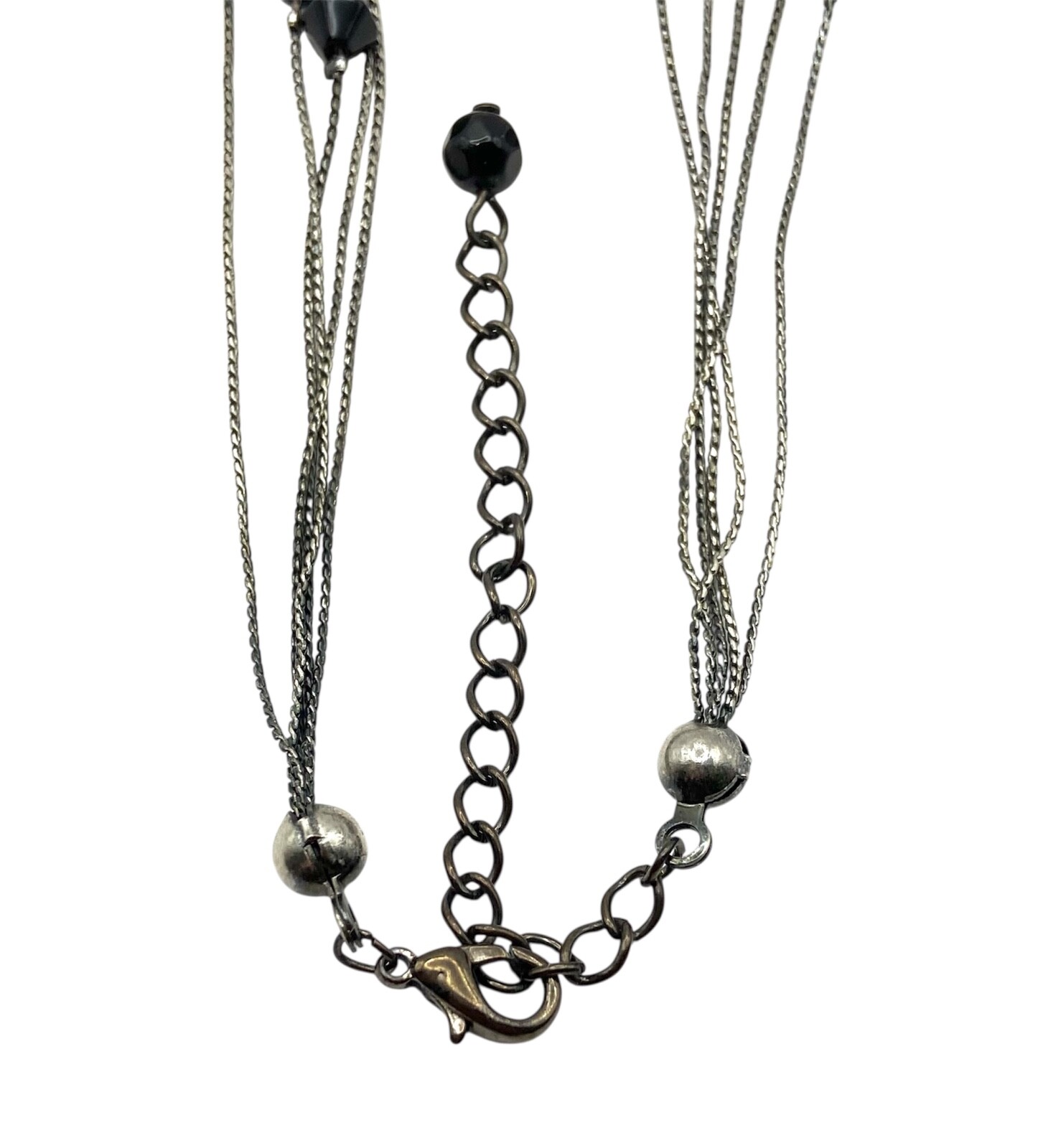 Gothic Black Glass Beads Layered Necklace Multistrand 18″ Gunmetal Gray 5 Strand