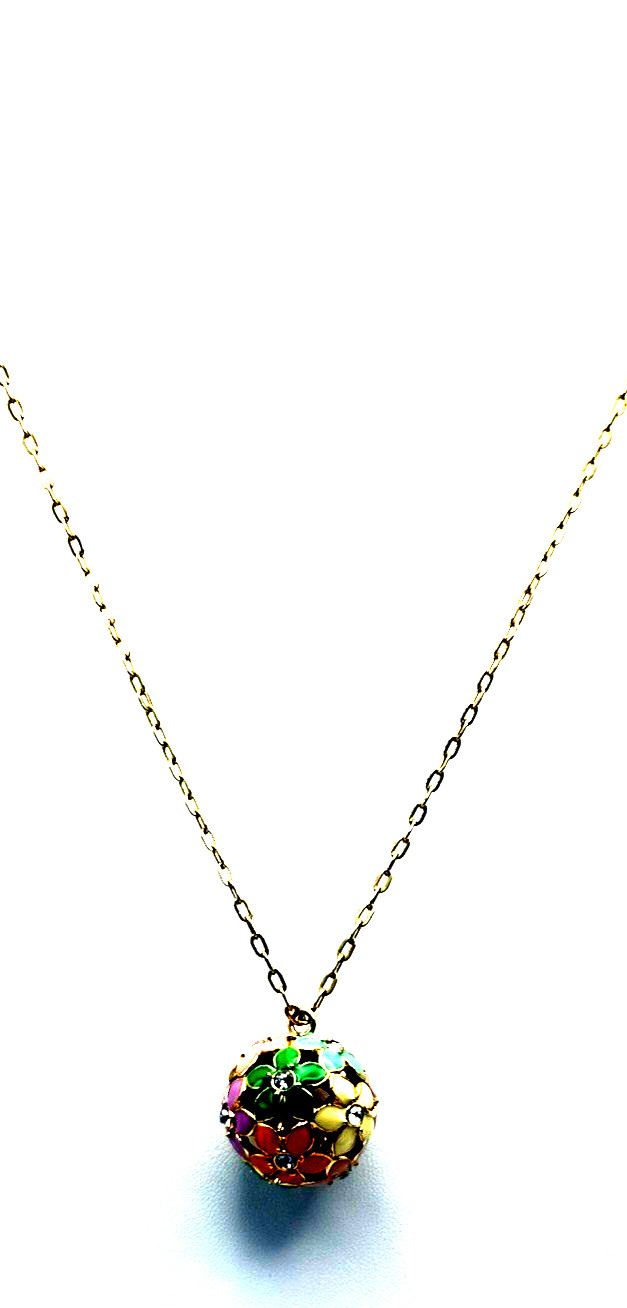 J. Crew 30″ Multicolor Enamel Daisy Flower Ball Pendant Gold Tone Necklace