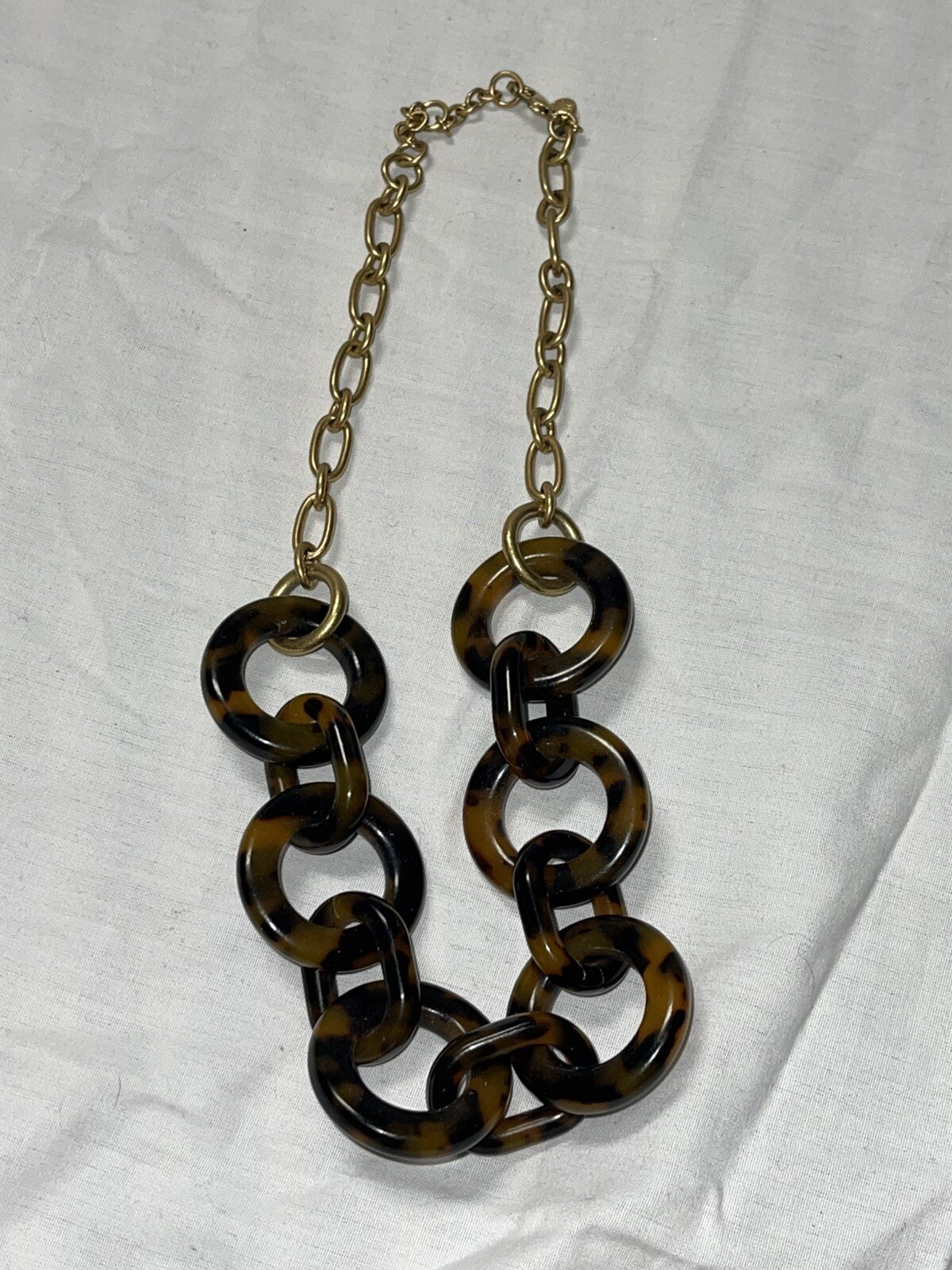 J Crew Statement Necklace Gold tone Faux Tortoise Shell Chunky Jewelry