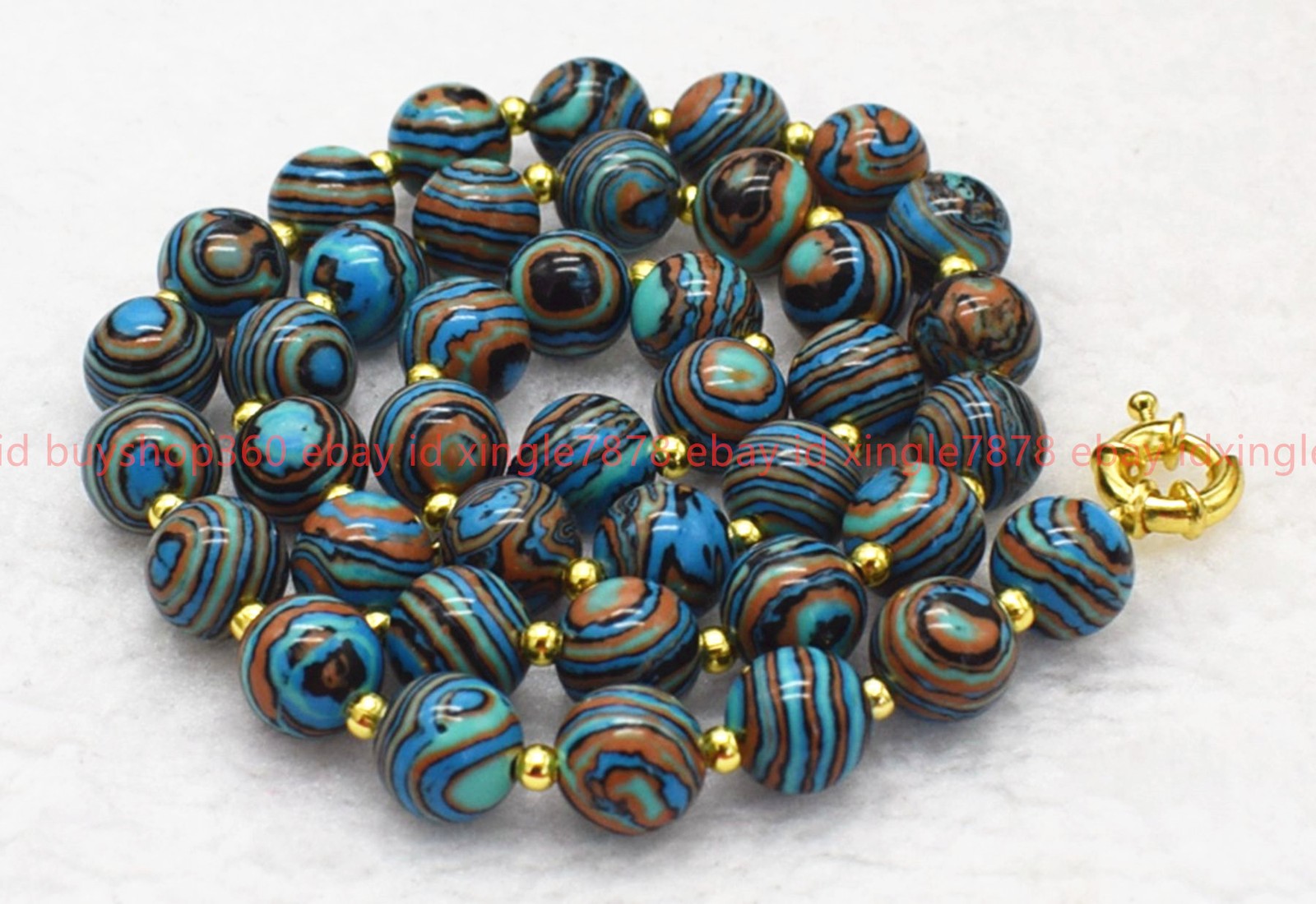 New 8/10mm Pretty Striped Turquoise Round Gemstone Beads Necklace 16-36in