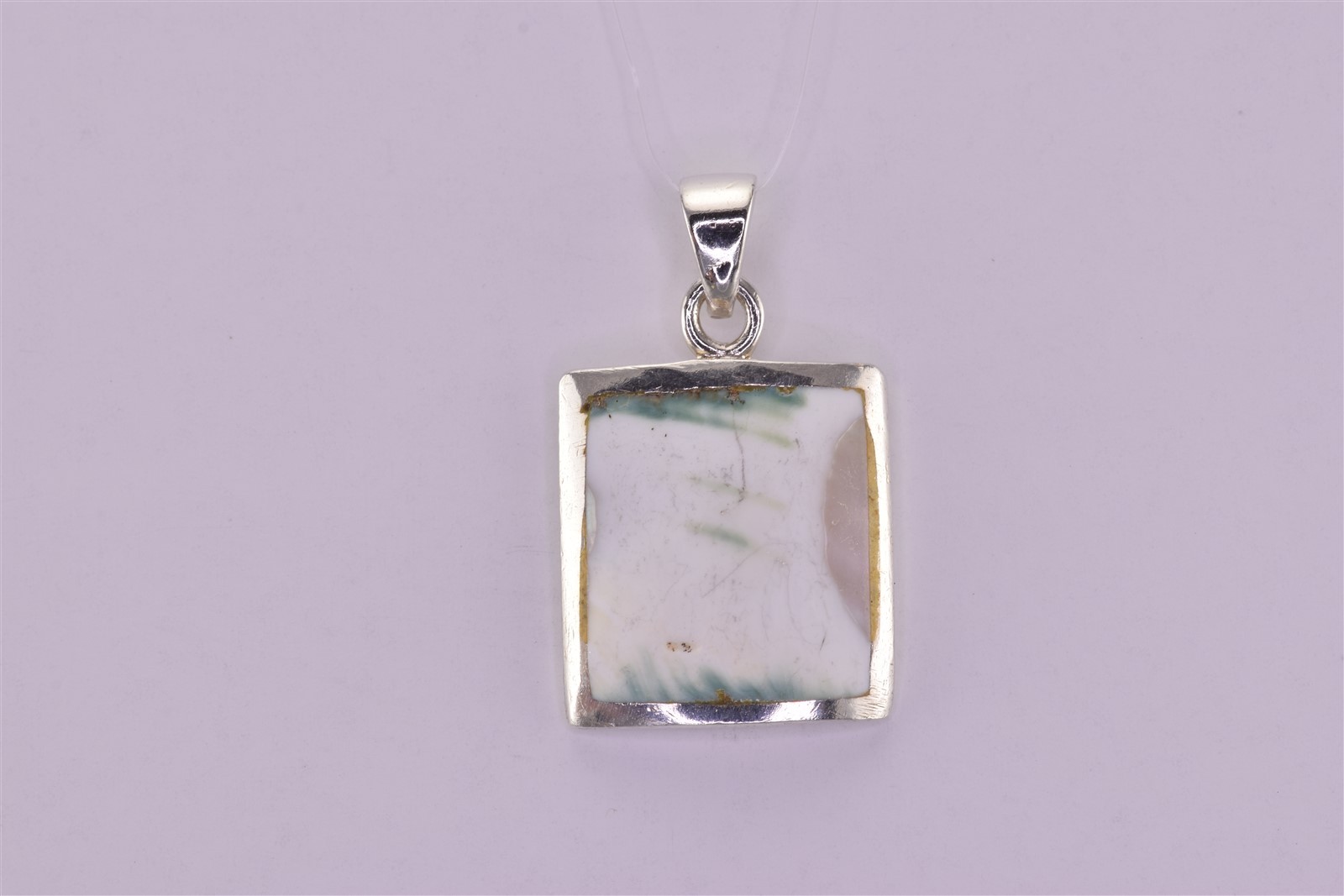 Sterling Silver 17mm x 16mm Framed Green White Agate 925 Pendant