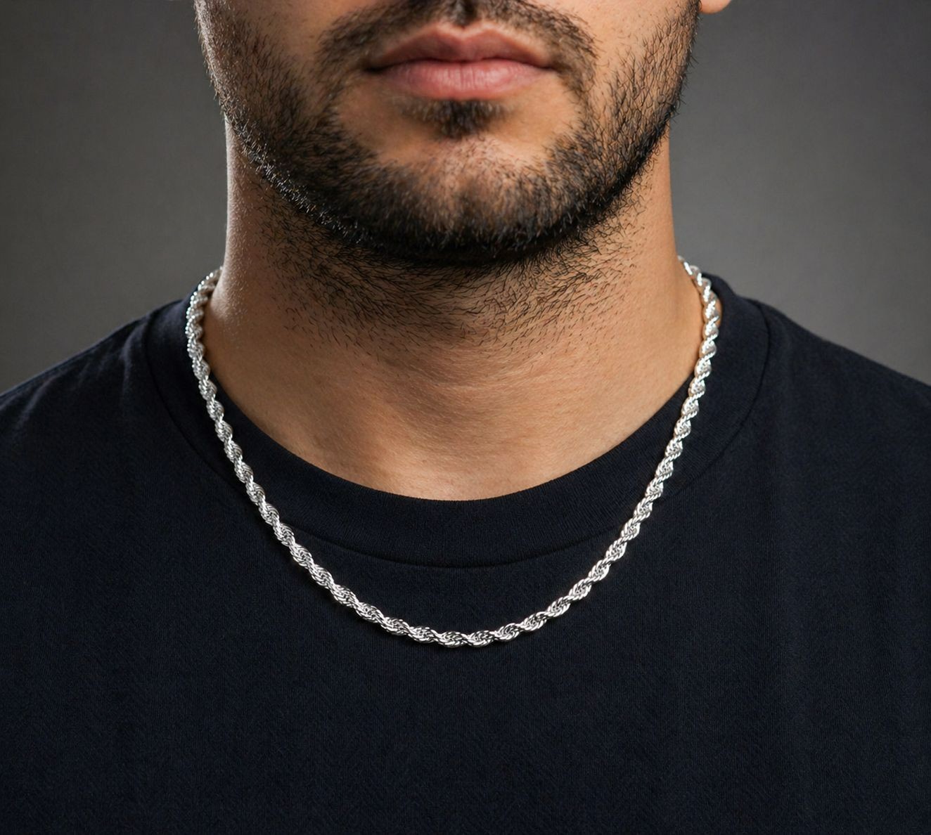 Stainless Steel Rope Chain Necklace 4mm 5mm Silver Tone 18” 20” 22” Waterproof