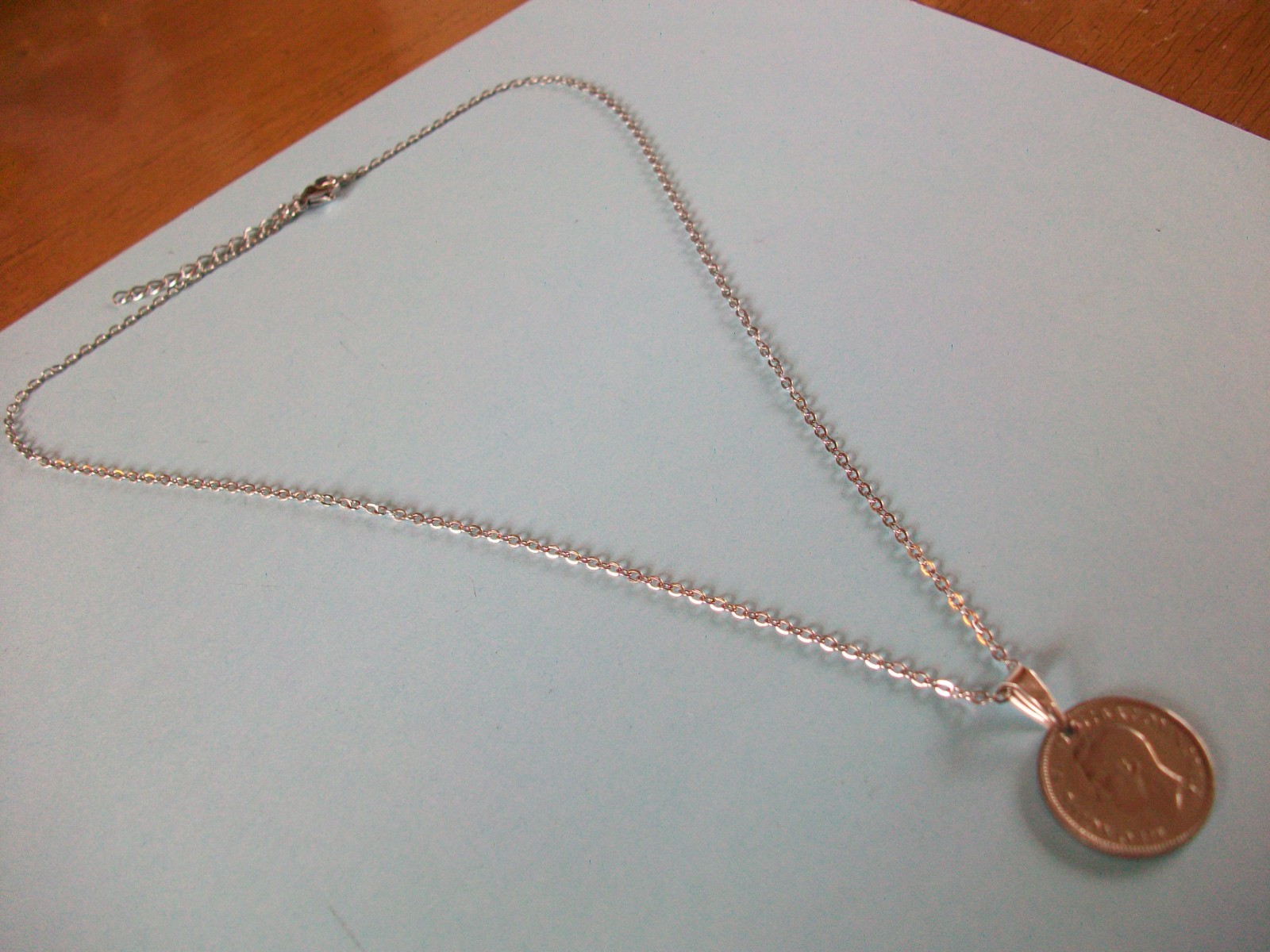 SIXPENCE COIN – SILVER FINE LINK CABLE CHAIN PENDANT NECKLACE – 1948 to 1951