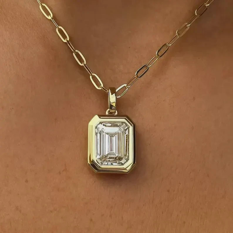 3 Ct Lab Grown Diamond Emerald Cut 925 Sterling Silver Pendant Gift For Her