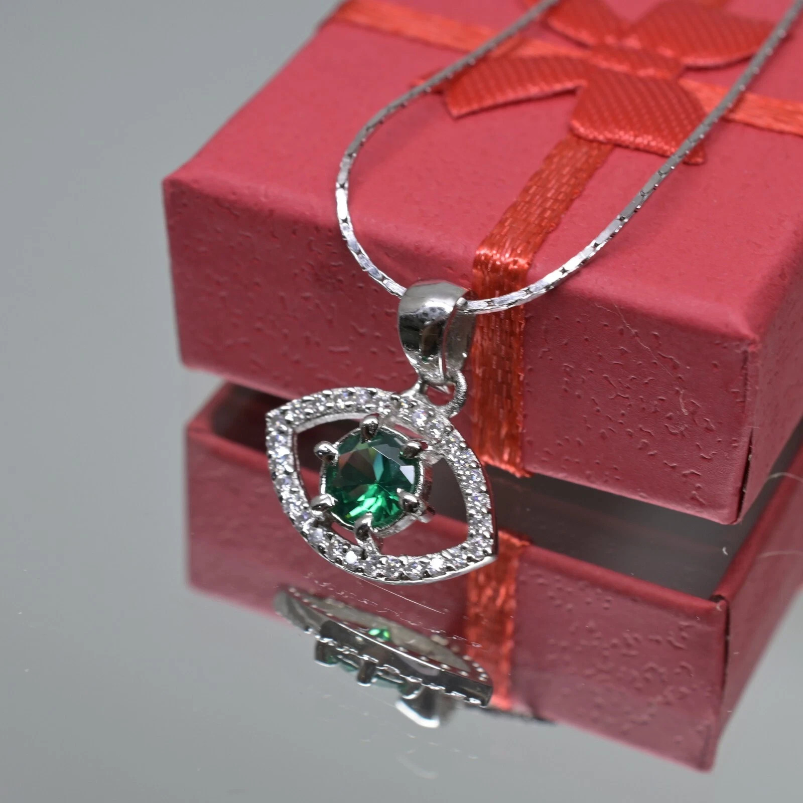 15 Ct Natural Tsavorite Garnet Evil Eye Halo Pendant-Certified Gems 925 Silver