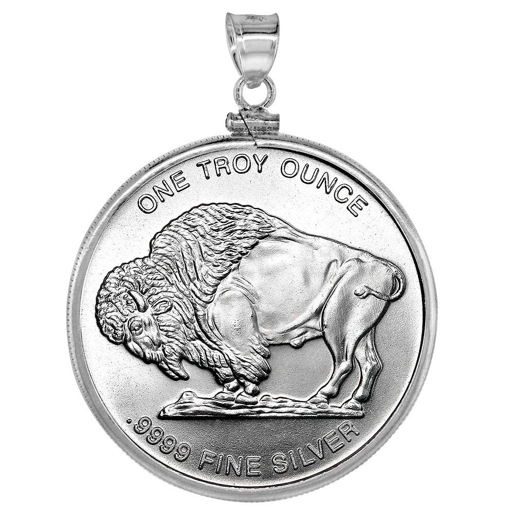 39 mm Sterling Silver Screw Top Edge 1 oz Silver Round Coin Bezel Pendant