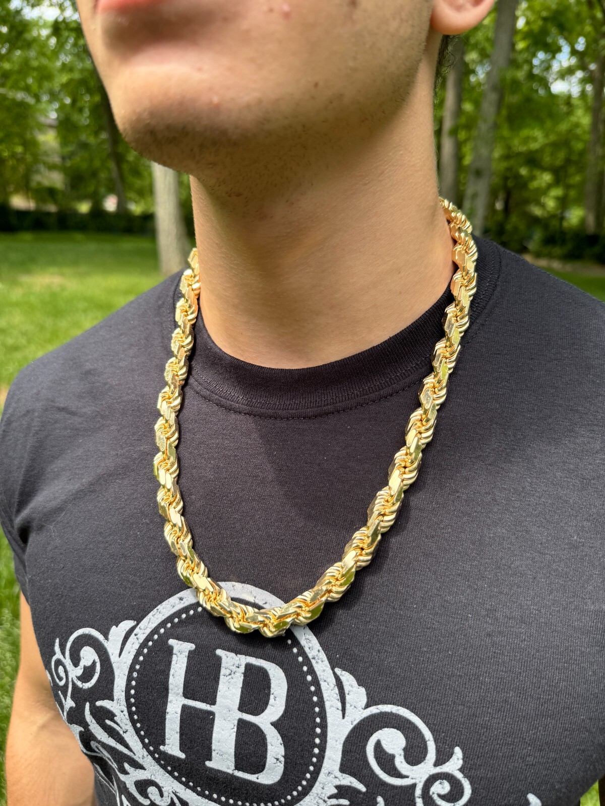 11mm Thick Mens Rope Chain 14k Gold Over Real Solid 925 Sterling Silver Necklace