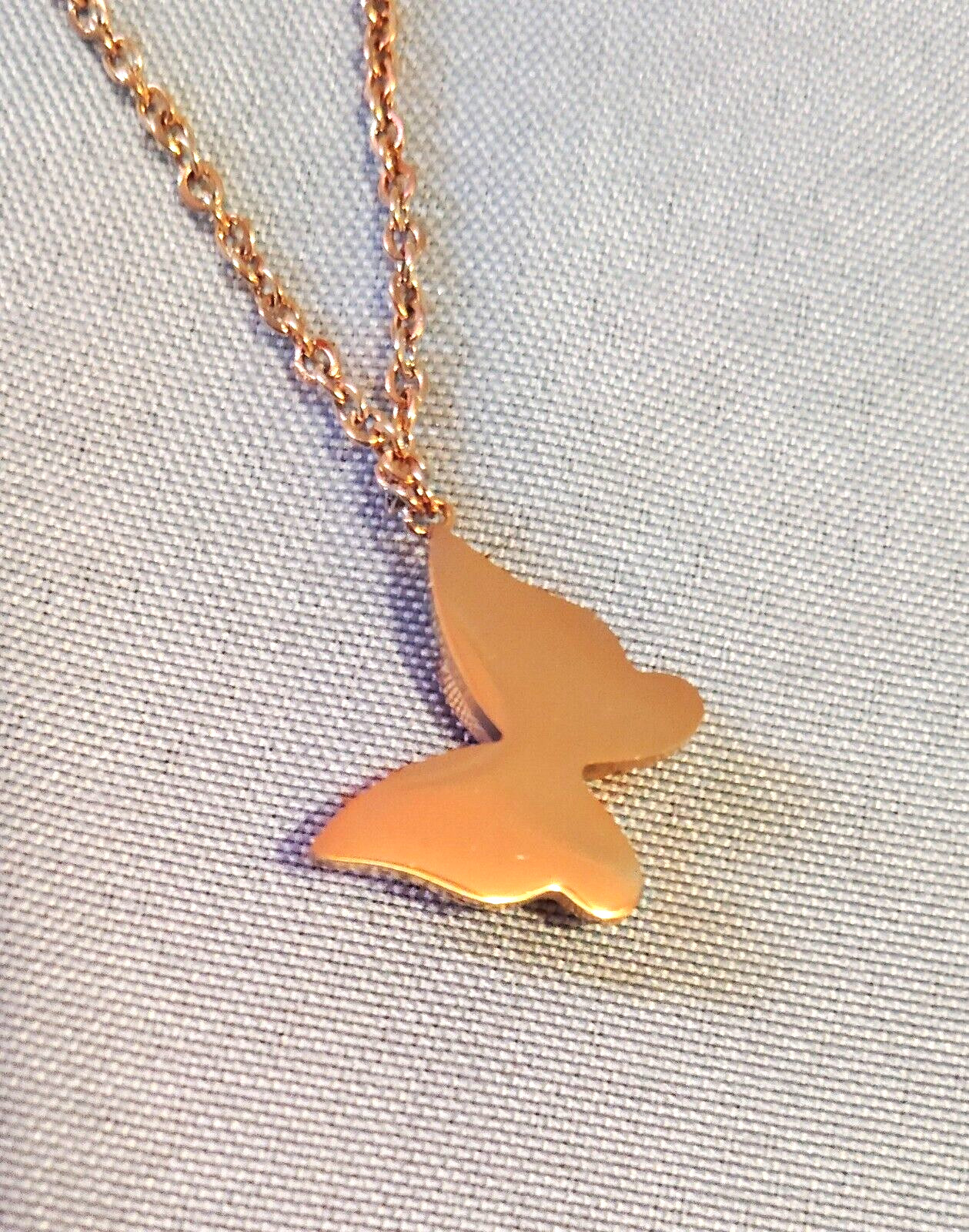 Butterfly Pendant Necklace 16in Herringbone Choker 12in Set Gold Tone New Box
