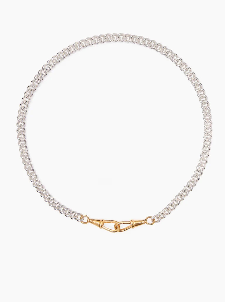 Two Tone Curb Link Chain Necklace Brass Metal Heart Necklace for gift